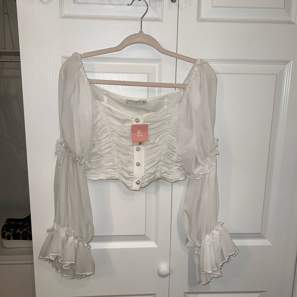 O.VIANCA WHITE CROPPED BLOUSE